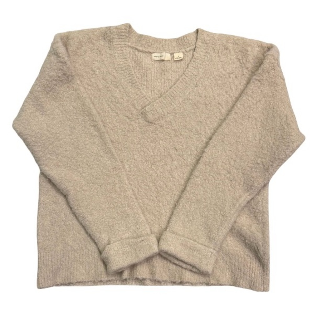 Anthropologie Sleeping on Snow Cozy V-Neck Women's Sweater in Light Beige